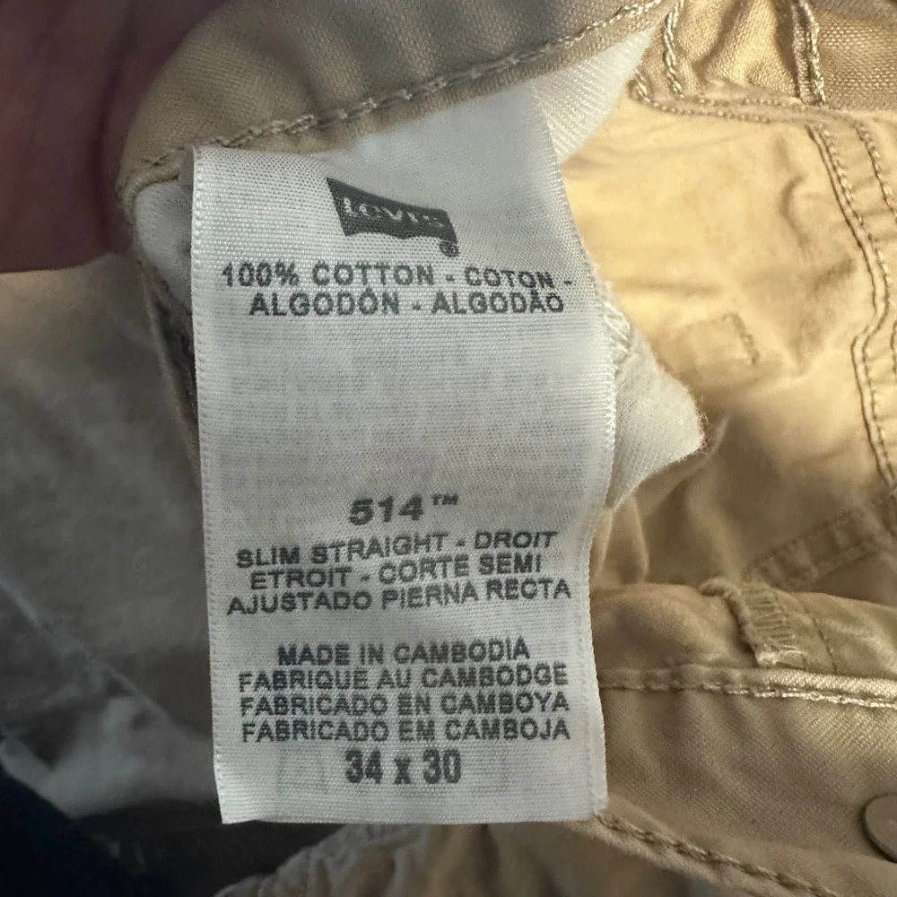 Levi Strauss 514 Jeans Slim Straight Tan Chino Pants Mens W34 L30